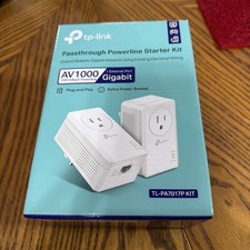 New TP-Link TL-PA7017P Kit AV1000 Gigabit Passthrough Powerline Starter Kit picture