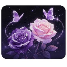 Glowing Purple and Pink Roses with Butterflies Mouse Pad 9.5