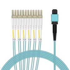10 Pack of 3m MPO OM4 to 12-Fiber to 6-LC Duplex Breakout Aqua OFNR picture