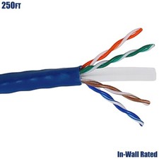 250FT Cat6 Network LAN Ethernet UTP Cable In Wall Stranded Copper Bulk Wire Blue picture