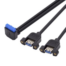 CY Angled 19/20Pin Header to USB 3.0 Dual Ports Screw Mount Type Cable 5Gbps picture