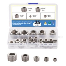 25pc 304 Stainless Steel Pipe Plug Fittings Kit, 5 Sizes 1/8
