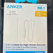 Anker 2-in-1 USB-C to USB-C 140W Braided Fast Charge Cable 4ft White picture