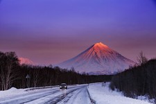 Landscape nature winter snow trees road car forest Custom Gaming Mat Desk picture