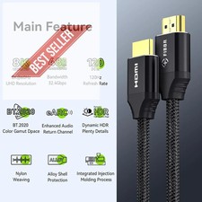 FIBBR 8K HDMI 2.1 Cable 6FT 48Gbps High Speed Cord 8K@60Hz 4K@120Hz eARC HDR picture