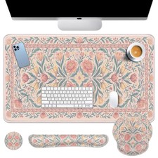 Britimes Pink Floral Keyboard Mouse Pad Set Retro 4in1 Large Mousepad+Keyboar... picture