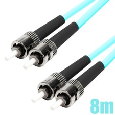 8M ST/ST OM3 Duplex 50/125 Multi Mode Fiber Optic Optical Patch Cable OFNR Aqua picture