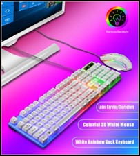 White Gaming Mechanical Keyboard Mouse USB Wired LED Backlight picture