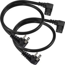 2 Pack 2 FT 90 Degree Computer Power Cord Flat Plug To Right Angle C13 picture