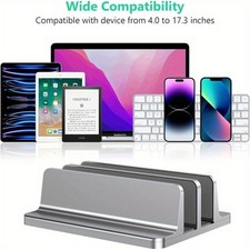 For MacBook Adjustable Dual Slot Vertical Aluminum Laptop Desk Stand Holder picture