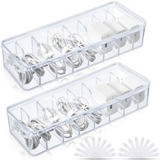 Tatuo Cord Organizer Box with Lid, Clear, 2 Pack Small, Clear picture