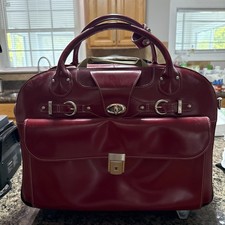 McKlein Roseville Red Leather Laptop Rolling Briefcase Wheeled picture