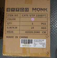 Monk Cables CAT6 Plenum Rated Solid Copper UTP Ethernet Cable 1000ft Violet picture