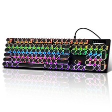 Guiheng Wired Typewriter Style Mechanical Gaming Keyboard, Black Retro Punk G... picture
