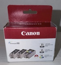 Canon ChromaLife 100 Genuine Black & Color New Sealed 3 Pack Ink 35-35-36 picture
