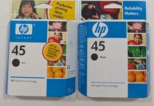 Lot Of 2 Genuine HP 45 51645a Black Ink Cartridge -NEW SEALED - Exp. 2010 & 2007 picture