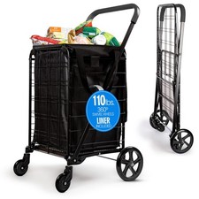 Folding Utility Shopping Cart 110 lb Capacity 360 Swivel Black SLSPCART60.5 picture