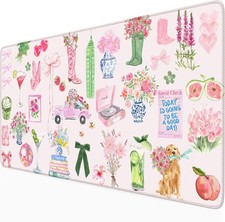 Pink Pastel Floral Desk Mat Cute Kawaii Retro Vintage XXL Large Mouse Pad Flower picture