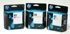 Set 3 Genuine Factory Sealed HP 82 Cyan Magenta Yellow HI YLD Inkjets 2013-2015 picture