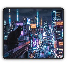 Black Cat Neon City Gaming Mouse Pad | Neon Nightscape picture