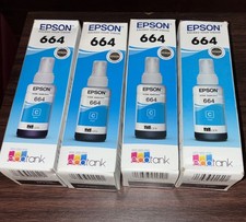 Lot of 4 Genuine Epson 664 Cyan EcoTank Ink Bottles T664220 Sealed *EXPIRED* picture