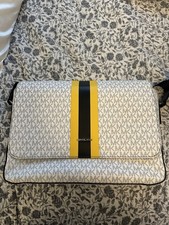 Michael Kors Logo Laptop Briefcase Gray Black Yellow Stripe Adjustable Strap picture