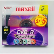 Maxell DVD+R Sparklers 4.7GB 8x 5 Pack Assorted Colors Blank Recordable Discs picture