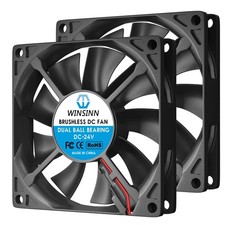 Dual Ball Bearing 80mm Fan - 24V Brushless Design, Low Noise, 33.6 CFM, 2-Pack picture