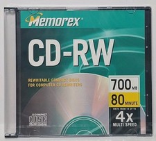 1 Memorex CD-RW Rewritable Disc in Case 700MB 80min 4X 1 Factory Sealed Disc NOS picture