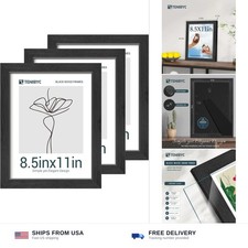 8.5x11 Picture Frames Set - 3 Pack - Black Solid Wood Poster Frame - Tempered... picture