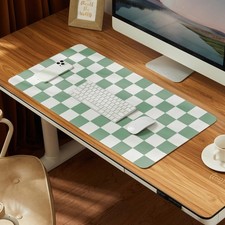 Retro Checkered Desk Mat Waterproof PU Leather Mouse Pad Sage 31.5x15.7 Inch picture
