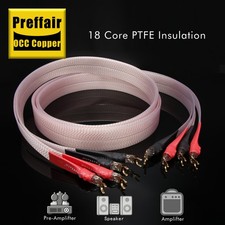 Pair OCC Flat Silver Plated Speaker Cable W/ Banana / Spade Plug for TV Player picture