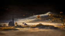 Landscape nature mist morning village trees church fall Custom Gaming Mat Desk picture