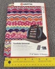 Griffin TurnFolio Tablet Case Hot Pink Multi Doodles 360 Rotating Stand NEW picture