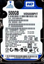 WD5000BPVT-22HXZT1,  HB0TJBB, WESTERN DIGITAL SATA 500GB  WXR1  DEC 2010 picture