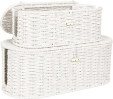 Set of 2 Cable Management Box, Handwoven Cord Hider Box with 3 Open Slots | Cabl picture