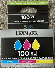 3 Genuine Sealed Lexmark 100XL Yellow Cyan Magenta Inkjet Cartridges New In Box picture