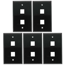 5x 1 Gang 2 Port Wall Plate Keystone Jack Snap-in Insert Smooth Faceplate Black picture