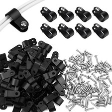  120Pcs 1/4 Inch Black R-Type Cable Clips with Screws, Nylon Black(6.4mm) picture