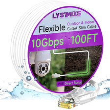100Ft Cat6A Slim Ethernet Cable, 10G Waterproof LLDPE, Pure Copper, White picture