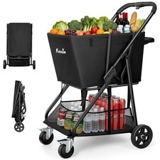 Foldable Shopping Cart 2 Tier 280LB Capacity Wheels Black KEDSUM Grocery picture