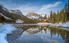 Landscape nature lake cabin winter mountains snow Custom Gaming Mat Desk picture