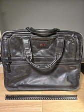 Tumi 966103Alpha Black Leather Expandable Messenger  Laptop Bag USED 14x3x11