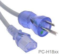 Hospital Grade Green Dot 5-15P to C13 SJT 18/3 AWG Clear/Blue, Gray Power Cord picture