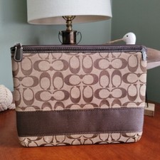 Coach Signature Stripe Zip Portfolio Brown Jacquard iPad Tablet Case Y2K picture