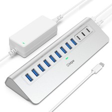 Powered USB Hub 10Gbps, intpw 12 Port 10 Data+2 PD Charging Ports, Silver picture