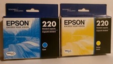 Lot of 2 - Epson 220 Cyan & Yellow Ink Cartridges Expires 7/2021 & 10/2021 NIB picture