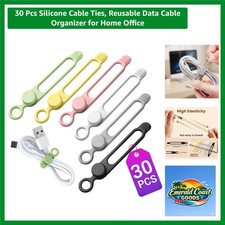 Elastic & Compact Silicone Cable Ties - 30 Pack for Effortless Organization picture