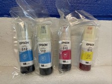 Epson Genuine 512 Cyan Magenta Yellow Ink Tank Bottles Lot Of 4 08/2024 New picture