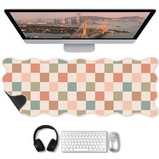 1 Pcs Boho Scalloped Checkered Desk Mat 31.5 x 11.8 Inch Large Cute Mouse Pad... picture